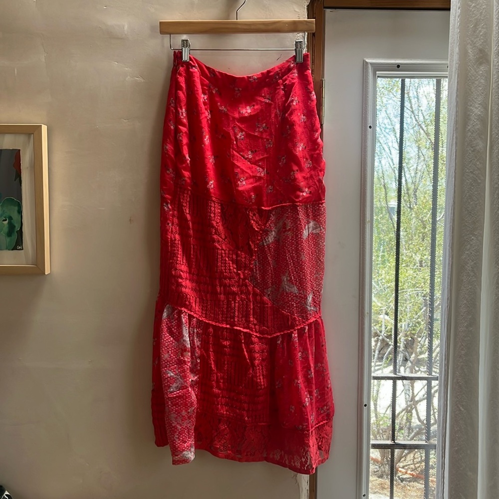 Free People Daniella Lace Maxi Skirt Sheer Floral Printed Lace Tiered S